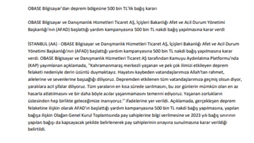 Obase'den Deprem Bölgesine Yardım